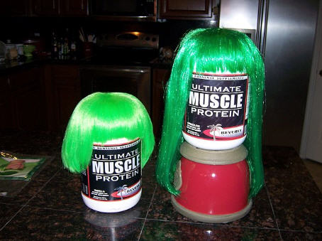 Ultimate Muscle Protein by Beverly with our green wigs, LOL!